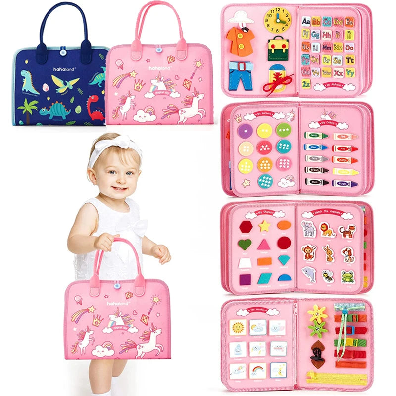 Baby Busy Board Montessori Parish Surface Activity Fine Motor Handmade Button Zip Buckle Sensory Toy Practical Life Toddler Gift