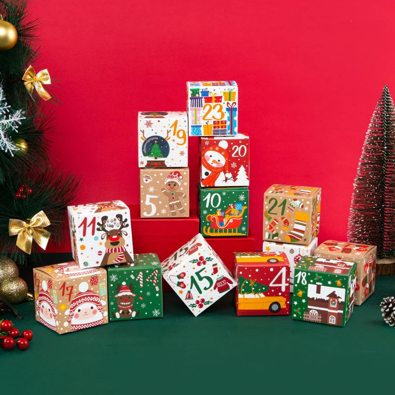Christmas Countdown Gift Boxes - 24pcs Candy & Toy Packaging Set