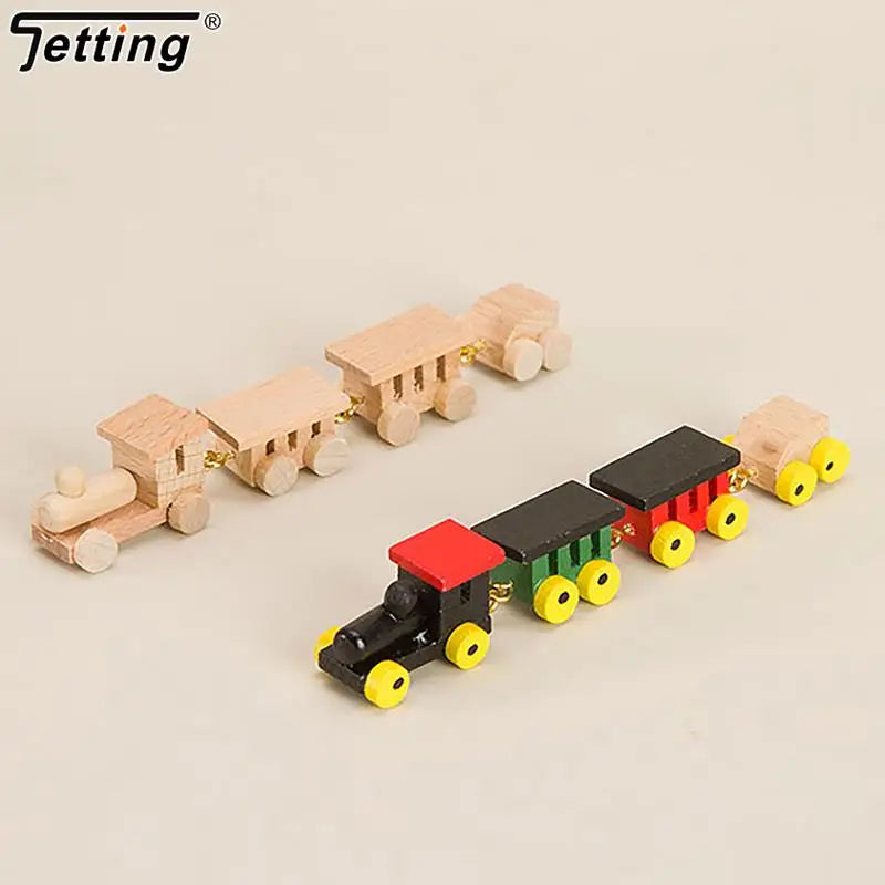 Mini Wooden Train Ornaments - Dollhouse Decor & Kids Gift