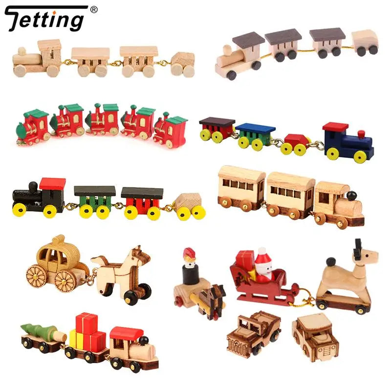 Mini Wooden Train Ornaments - Dollhouse Decor & Kids Gift