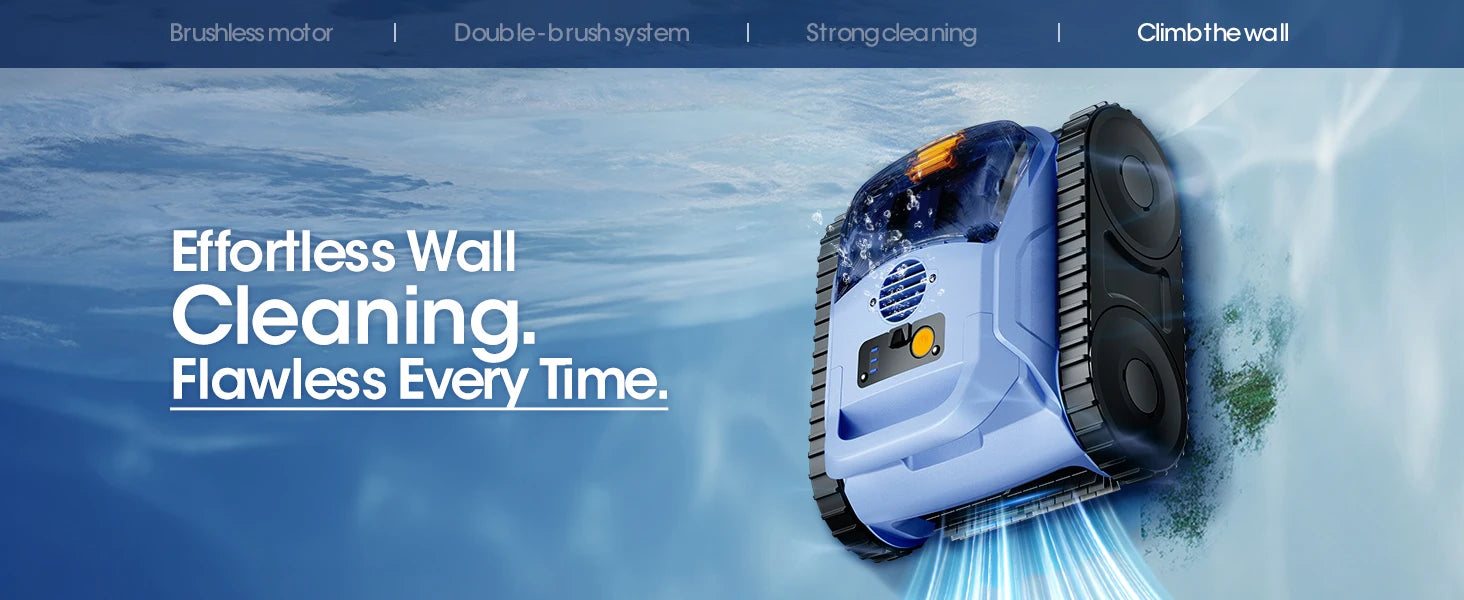 Seauto Cordless Robotic Pool Vacuum with Track Drive & Sonar Navigation, 180W Brushless Motor, Wall Climbing, 150-Min Runtime.