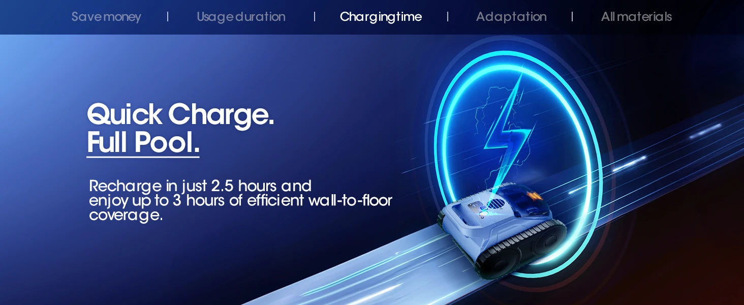 Seauto Cordless Robotic Pool Vacuum with Track Drive & Sonar Navigation, 180W Brushless Motor, Wall Climbing, 150-Min Runtime.