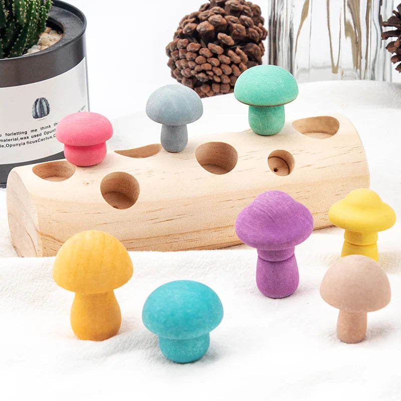 Montessori Wooden Mushroom Color Matching Blocks
