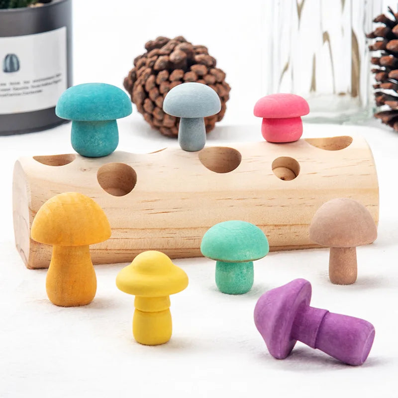 Montessori Wooden Mushroom Color Matching Blocks