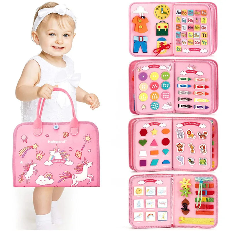 Baby Busy Board Montessori Parish Surface Activity Fine Motor Handmade Button Zip Buckle Sensory Toy Practical Life Toddler Gift