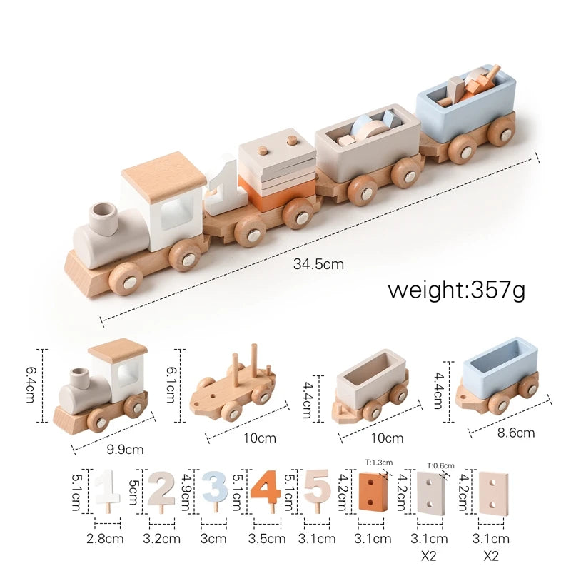 Montessori Wooden Train Toy with Numbers & Blocks
