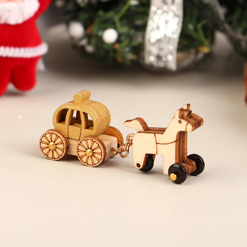 Mini Wooden Train Ornaments - Dollhouse Decor & Kids Gift