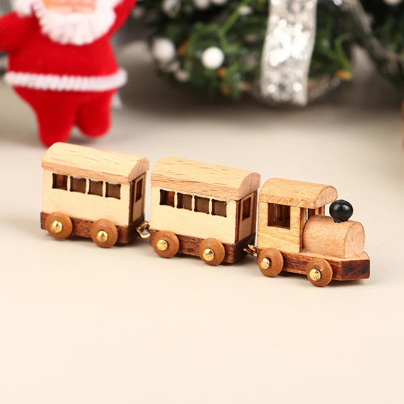 Mini Wooden Train Ornaments - Dollhouse Decor & Kids Gift
