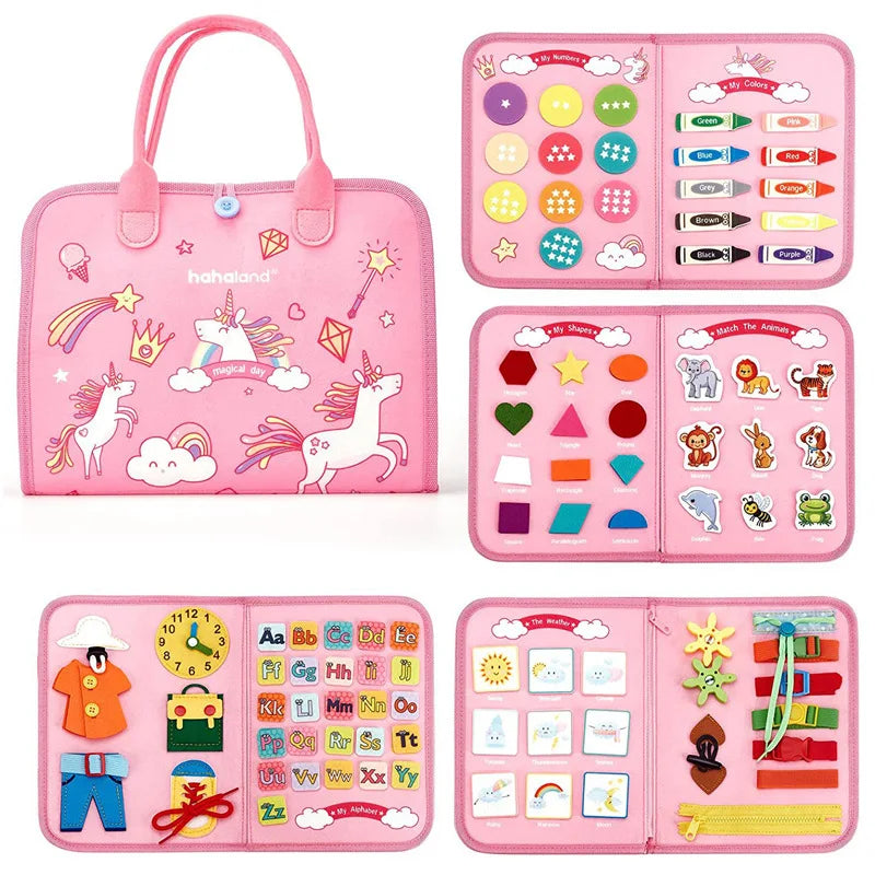 Baby Busy Board Montessori Parish Surface Activity Fine Motor Handmade Button Zip Buckle Sensory Toy Practical Life Toddler Gift