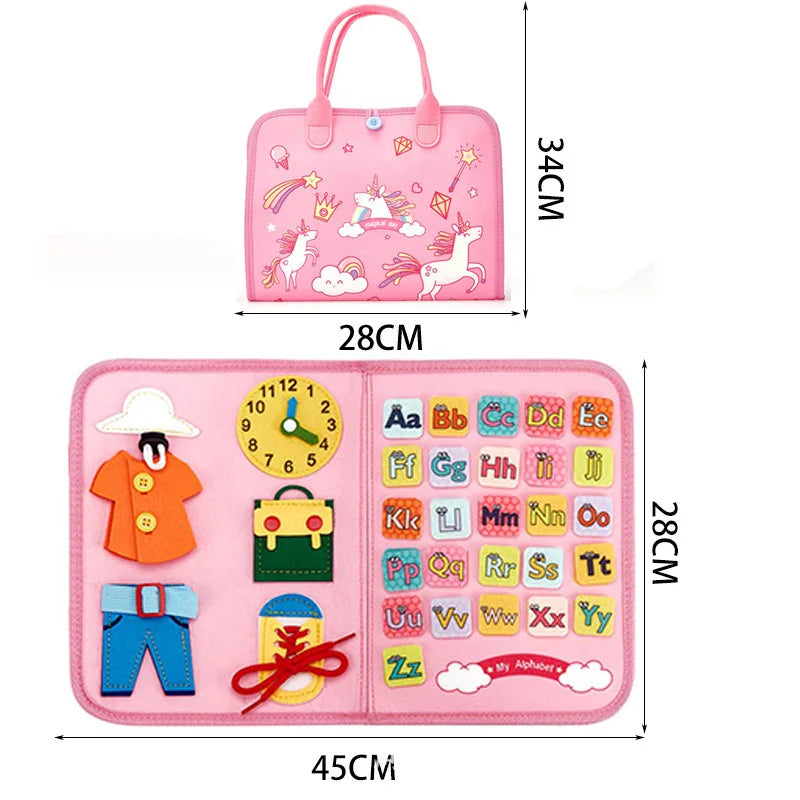 Baby Busy Board Montessori Parish Surface Activity Fine Motor Handmade Button Zip Buckle Sensory Toy Practical Life Toddler Gift