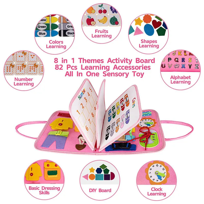 Baby Busy Board Montessori Parish Surface Activity Fine Motor Handmade Button Zip Buckle Sensory Toy Practical Life Toddler Gift
