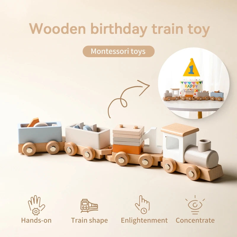 Montessori Wooden Train Toy with Numbers & Blocks