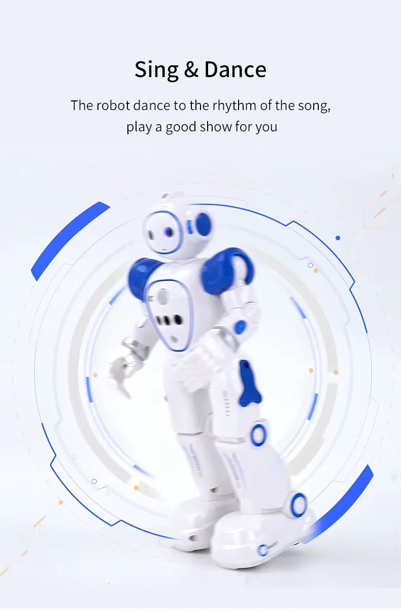 Blue Emo Robot performing a music and dance routine