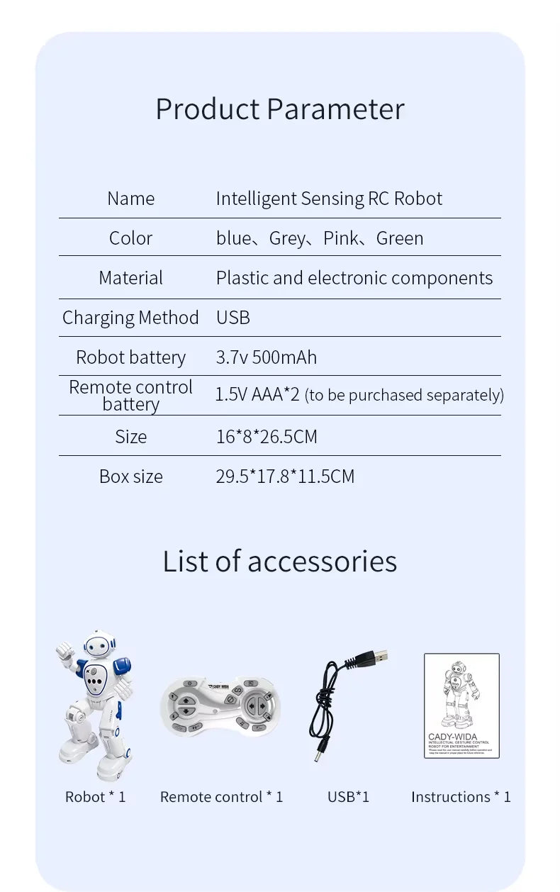 Emo Robot package with remote USB cable and manual