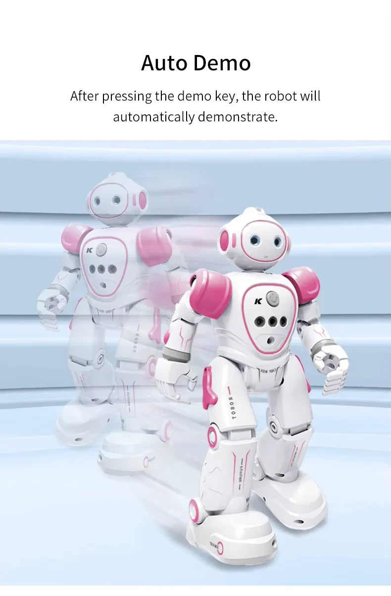 Pink Emo Robot performing an automatic demonstration