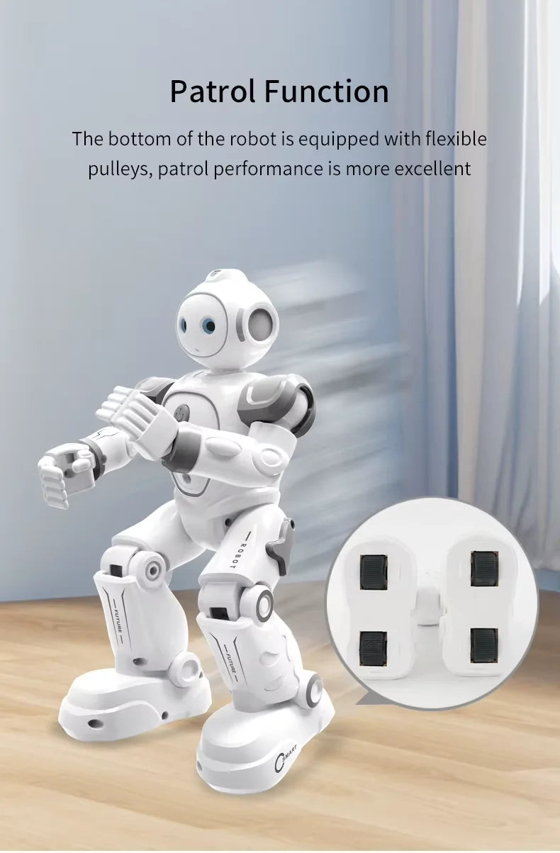 Small movement wheels beneath the robot feet